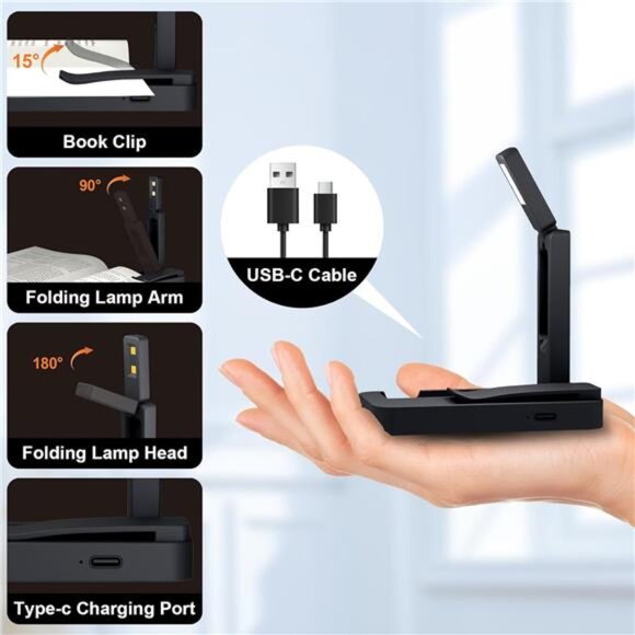 Rechargeable Book Light Clip On Foldable Mini LED Reading Lamp Portable Desk - Picture 4 of 8